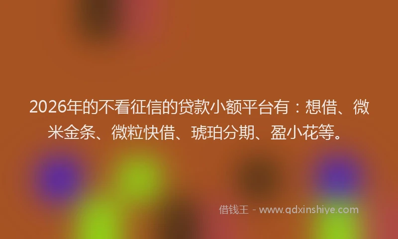 2026年的不看征信的贷款小额平台有：想借、微米金条、微粒快借、琥珀分期、盈小花等。
