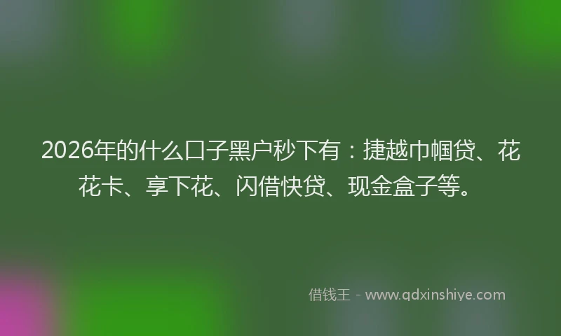 2026年的什么口子黑户秒下有：捷越巾帼贷、花花卡、享下花、闪借快贷、现金盒子等。