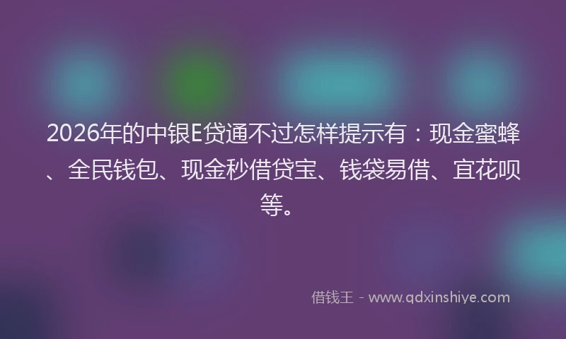 2026年的中银E贷通不过怎样提示有：现金蜜蜂、全民钱包、现金秒借贷宝、钱袋易借、宜花呗等。