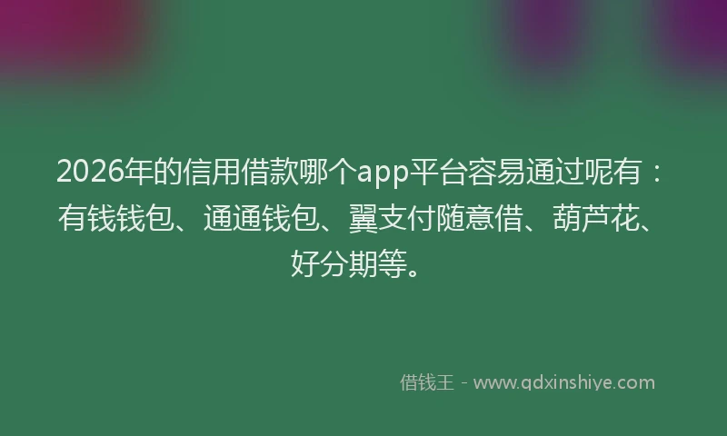 2026年的信用借款哪个app平台容易通过呢有：有钱钱包、通通钱包、翼支付随意借、葫芦花、好分期等。