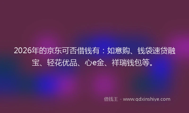 2026年的京东可否借钱有：如意购、钱袋速贷融宝、轻花优品、心e金、祥瑞钱包等。