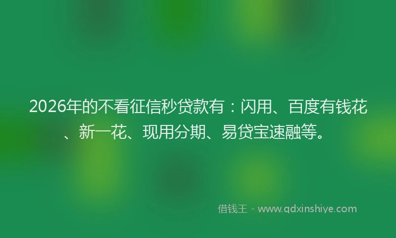 2026年的不看征信秒贷款有：闪用、百度有钱花、新一花、现用分期、易贷宝速融等。