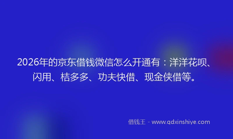 2026年的京东借钱微信怎么开通有：洋洋花呗、闪用、桔多多、功夫快借、现金侠借等。
