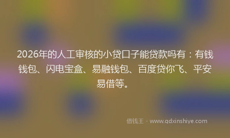 2026年的人工审核的小贷口子能贷款吗有：有钱钱包、闪电宝盒、易融钱包、百度贷你飞、平安易借等。