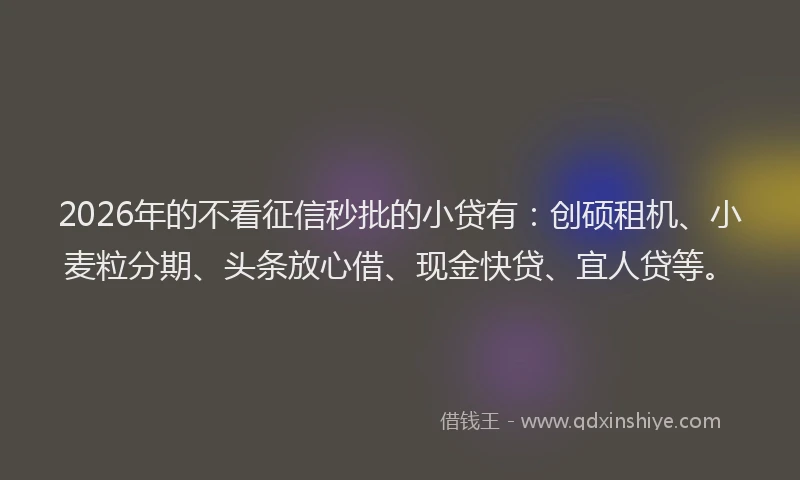 2026年的不看征信秒批的小贷有：创硕租机、小麦粒分期、头条放心借、现金快贷、宜人贷等。
