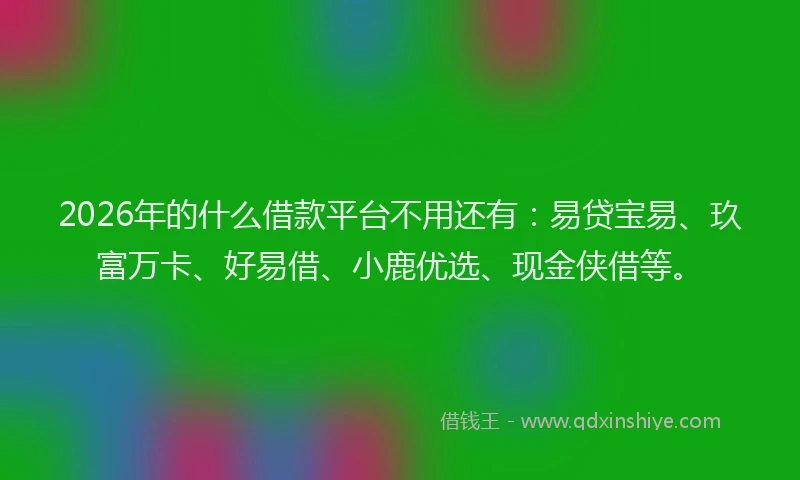 2026年的什么借款平台不用还有：易贷宝易、玖富万卡、好易借、小鹿优选、现金侠借等。