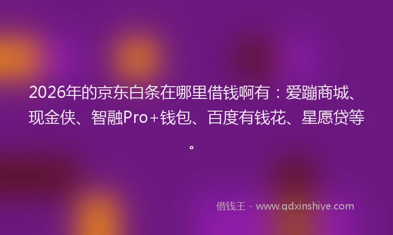 2026年的京东白条在哪里借钱啊有：爱蹦商城、现金侠、智融Pro+钱包、百度有钱花、星愿贷等。