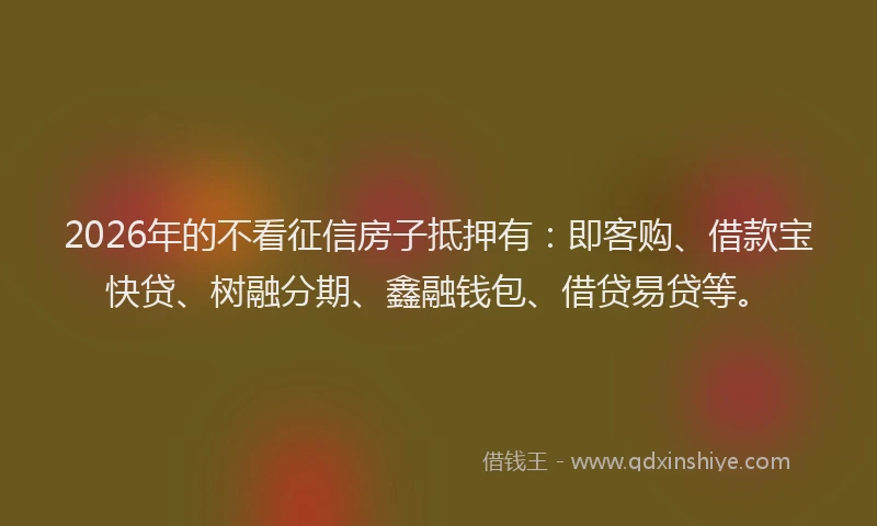 2026年的不看征信房子抵押有：即客购、借款宝快贷、树融分期、鑫融钱包、借贷易贷等。