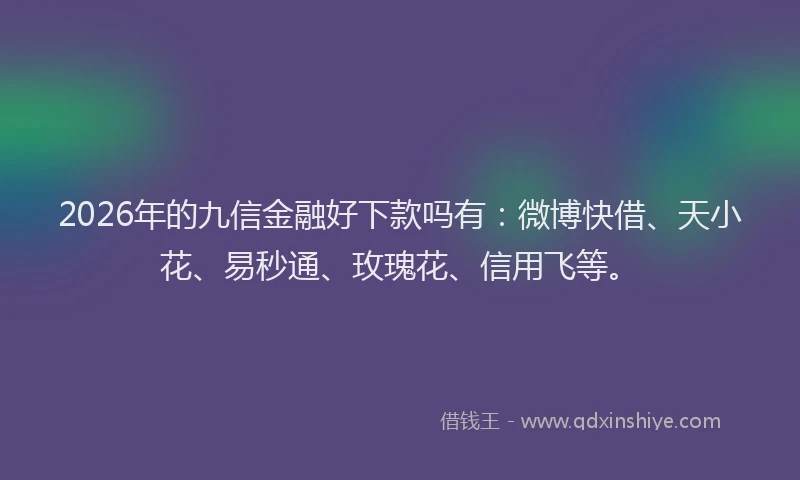 2026年的九信金融好下款吗有：微博快借、天小花、易秒通、玫瑰花、信用飞等。