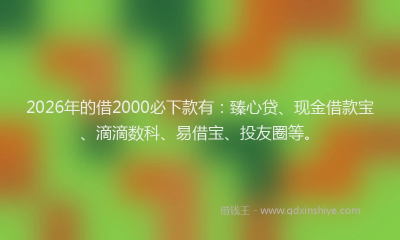 2026年的借2000必下款有：臻心贷、现金借款宝、滴滴数科、易借宝、投友圈等。