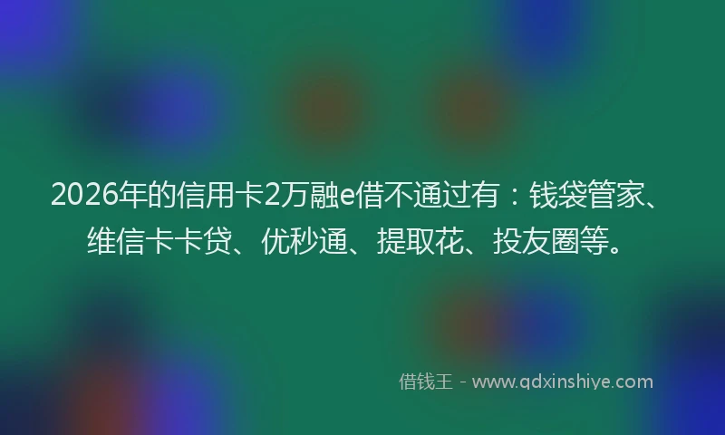 2026年的信用卡2万融e借不通过有：钱袋管家、维信卡卡贷、优秒通、提取花、投友圈等。