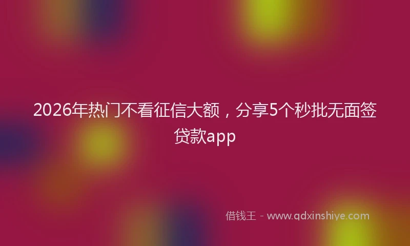 2026年热门不看征信大额，分享5个秒批无面签贷款app