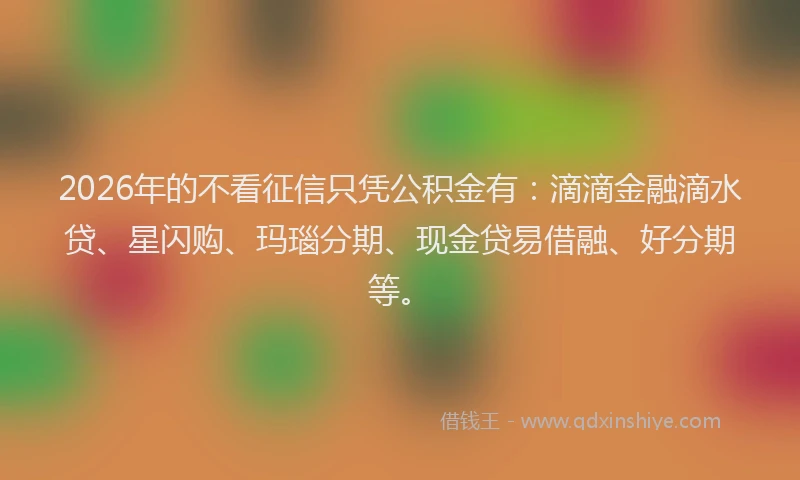 2026年的不看征信只凭公积金有：滴滴金融滴水贷、星闪购、玛瑙分期、现金贷易借融、好分期等。