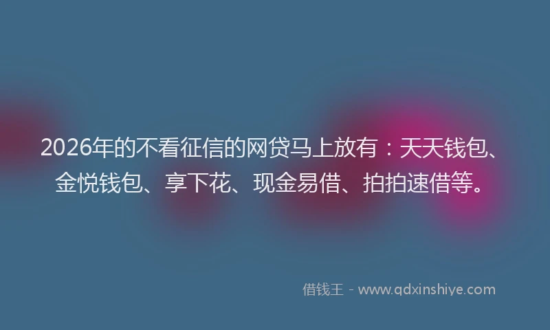 2026年的不看征信的网贷马上放有：天天钱包、金悦钱包、享下花、现金易借、拍拍速借等。