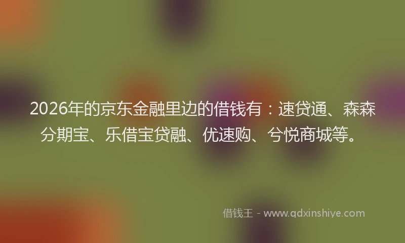 2026年的京东金融里边的借钱有：速贷通、森森分期宝、乐借宝贷融、优速购、兮悦商城等。