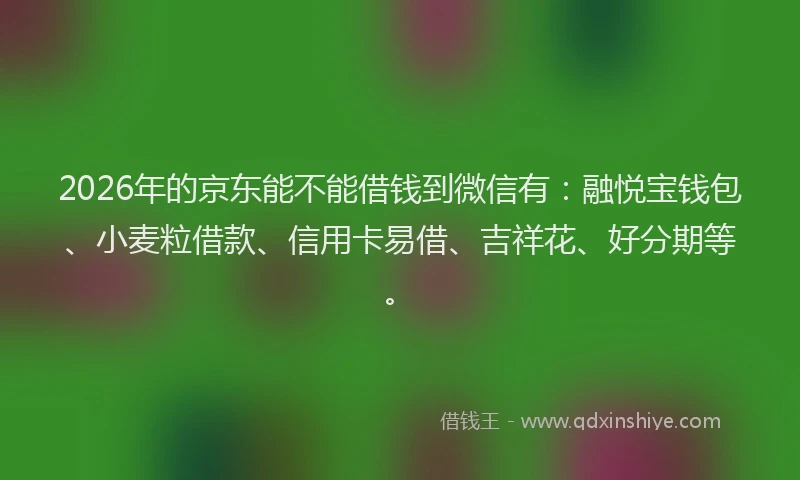 2026年的京东能不能借钱到微信有：融悦宝钱包、小麦粒借款、信用卡易借、吉祥花、好分期等。