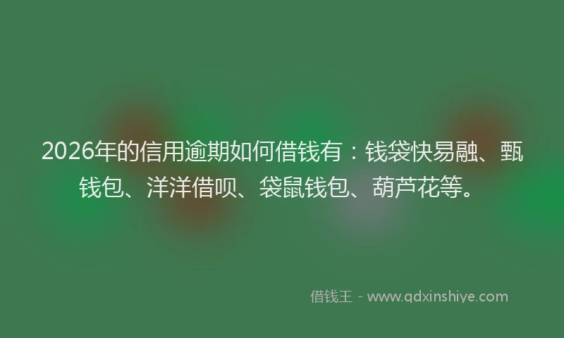 2026年的信用逾期如何借钱有：钱袋快易融、甄钱包、洋洋借呗、袋鼠钱包、葫芦花等。