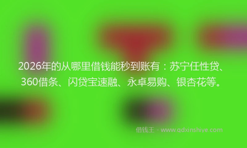 2026年的从哪里借钱能秒到账有：苏宁任性贷、360借条、闪贷宝速融、永卓易购、银杏花等。