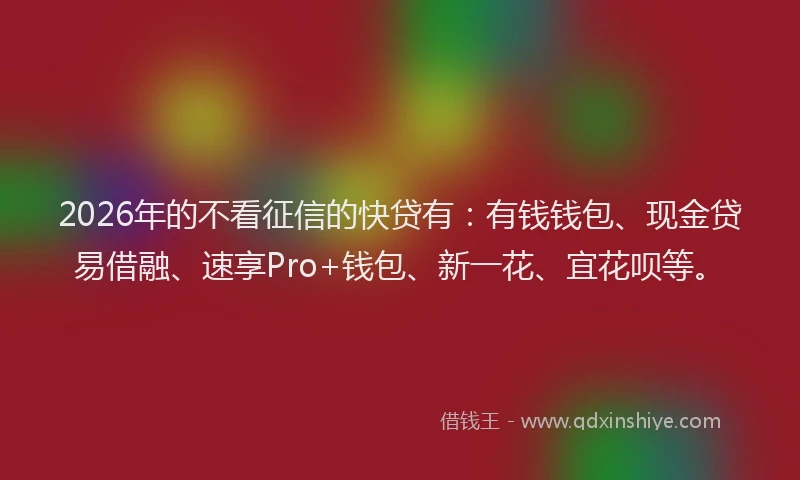 2026年的不看征信的快贷有：有钱钱包、现金贷易借融、速享Pro+钱包、新一花、宜花呗等。