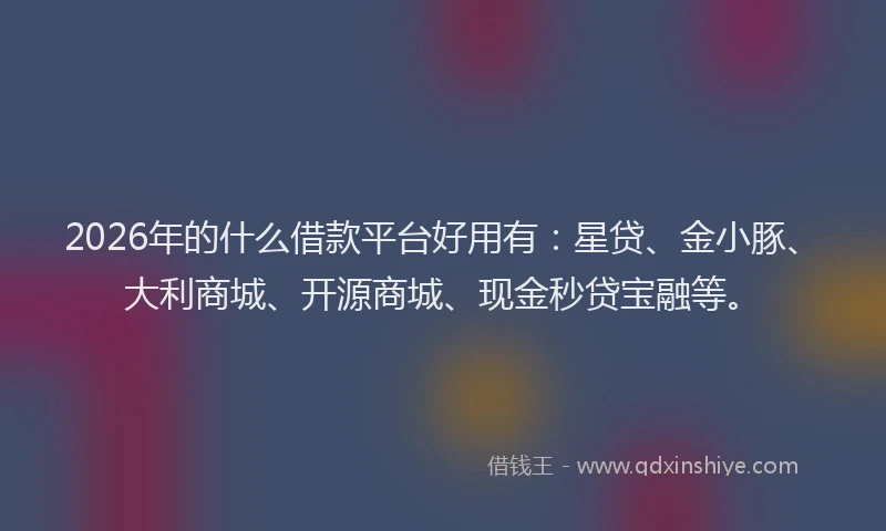 2026年的什么借款平台好用有：星贷、金小豚、大利商城、开源商城、现金秒贷宝融等。
