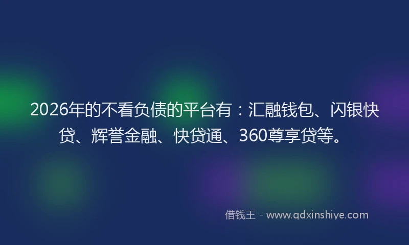 2026年的不看负债的平台有：汇融钱包、闪银快贷、辉誉金融、快贷通、360尊享贷等。