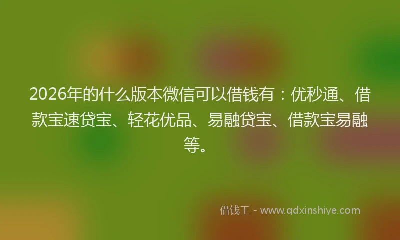 2026年的什么版本微信可以借钱有：优秒通、借款宝速贷宝、轻花优品、易融贷宝、借款宝易融等。