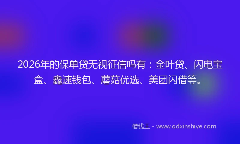 2026年的保单贷无视征信吗有：金叶贷、闪电宝盒、鑫速钱包、蘑菇优选、美团闪借等。