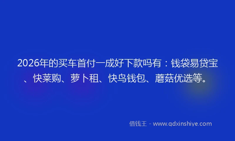 2026年的买车首付一成好下款吗有：钱袋易贷宝、快莱购、萝卜租、快鸟钱包、蘑菇优选等。
