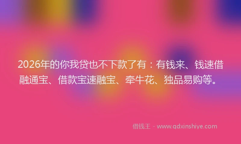 2026年的你我贷也不下款了有：有钱来、钱速借融通宝、借款宝速融宝、牵牛花、独品易购等。