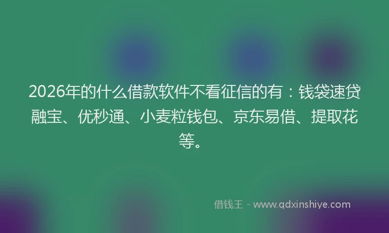 2026年的什么借款软件不看征信的有：钱袋速贷融宝、优秒通、小麦粒钱包、京东易借、提取花等。
