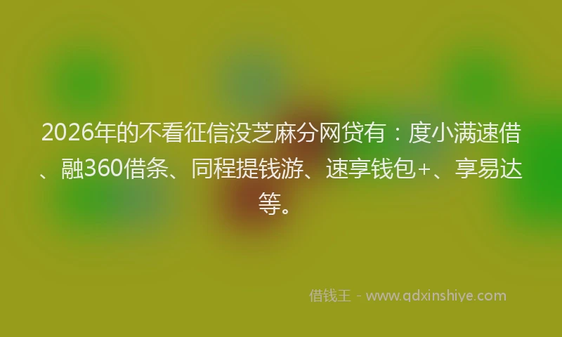 2026年的不看征信没芝麻分网贷有：度小满速借、融360借条、同程提钱游、速享钱包+、享易达等。
