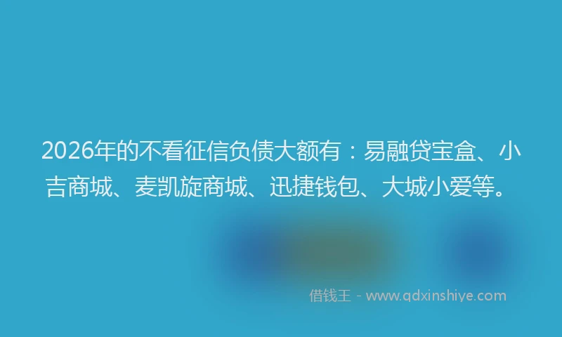 2026年的不看征信负债大额有：易融贷宝盒、小吉商城、麦凯旋商城、迅捷钱包、大城小爱等。