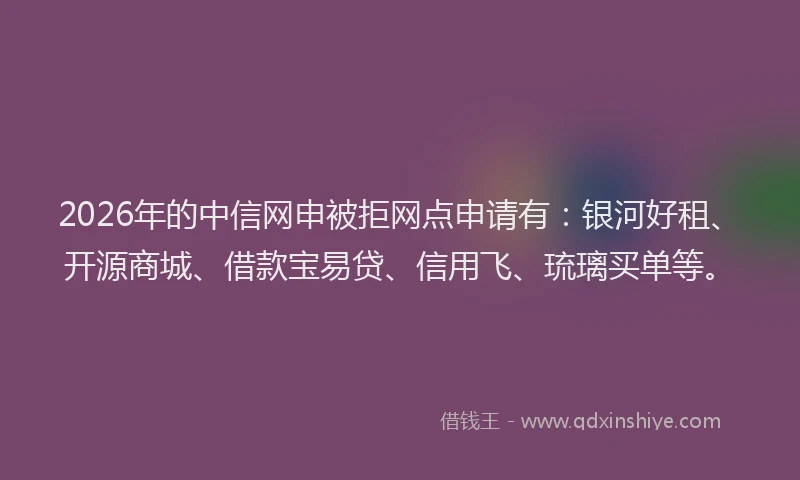 2026年的中信网申被拒网点申请有：银河好租、开源商城、借款宝易贷、信用飞、琉璃买单等。