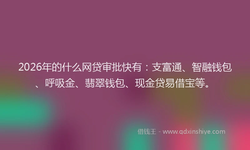2026年的什么网贷审批快有：支富通、智融钱包、呼吸金、翡翠钱包、现金贷易借宝等。