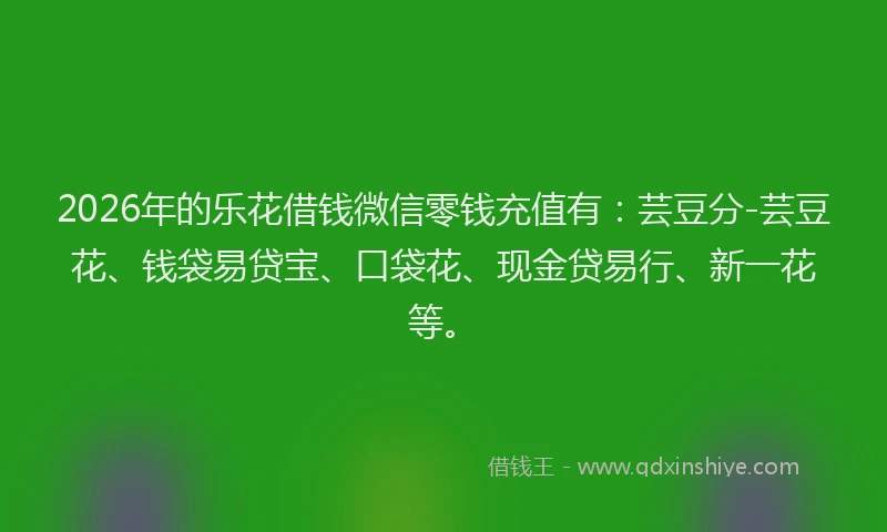 2026年的乐花借钱微信零钱充值有：芸豆分-芸豆花、钱袋易贷宝、口袋花、现金贷易行、新一花等。