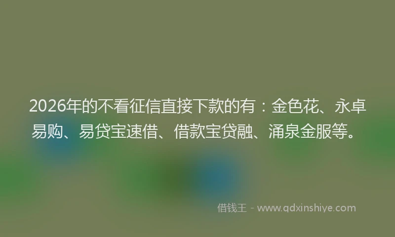 2026年的不看征信直接下款的有：金色花、永卓易购、易贷宝速借、借款宝贷融、涌泉金服等。