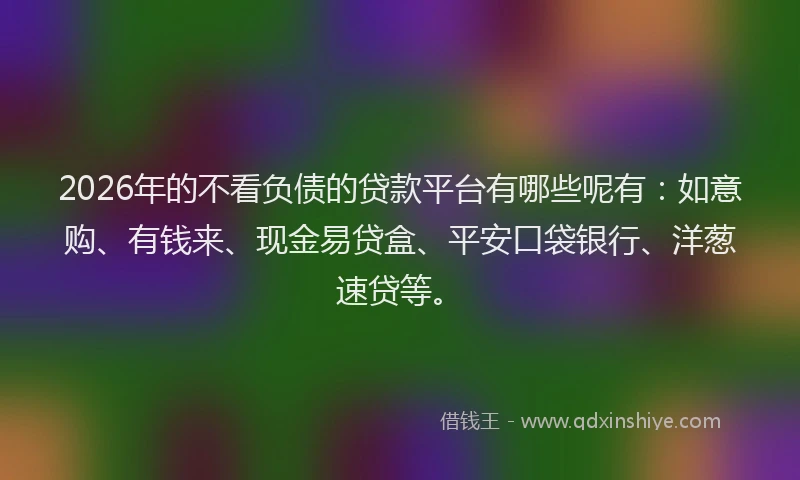 2026年的不看负债的贷款平台有哪些呢有：如意购、有钱来、现金易贷盒、平安口袋银行、洋葱速贷等。