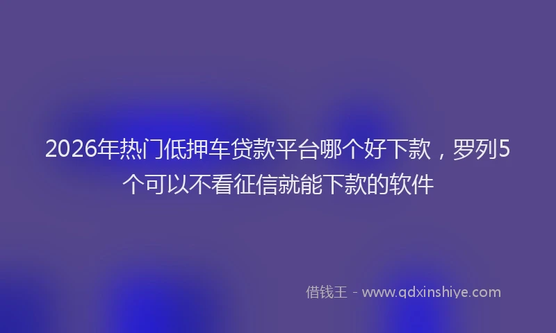 2026年热门低押车贷款平台哪个好下款，罗列5个可以不看征信就能下款的软件