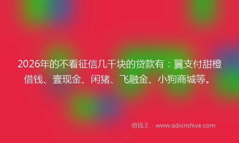 2026年的不看征信几千块的贷款有：翼支付甜橙借钱、壹现金、闲猪、飞融金、小狗商城等。