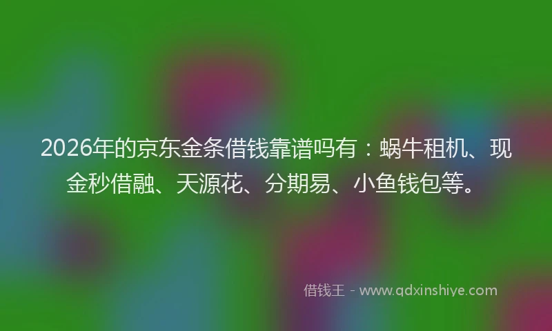 2026年的京东金条借钱靠谱吗有：蜗牛租机、现金秒借融、天源花、分期易、小鱼钱包等。