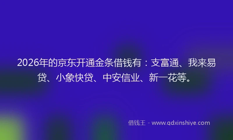 2026年的京东开通金条借钱有：支富通、我来易贷、小象快贷、中安信业、新一花等。