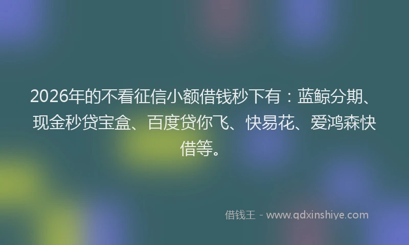 2026年的不看征信小额借钱秒下有：蓝鲸分期、现金秒贷宝盒、百度贷你飞、快易花、爱鸿森快借等。