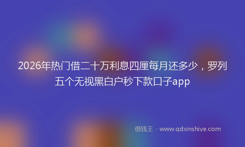 2026年热门借二十万利息四厘每月还多少，罗列五个无视黑白户秒下款口子app