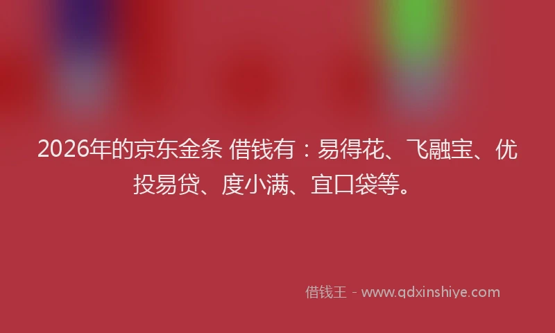2026年的京东金条 借钱有：易得花、飞融宝、优投易贷、度小满、宜口袋等。