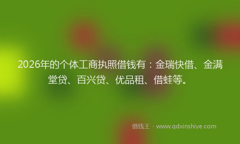 2026年的个体工商执照借钱有：金瑞快借、金满堂贷、百兴贷、优品租、借蛙等。