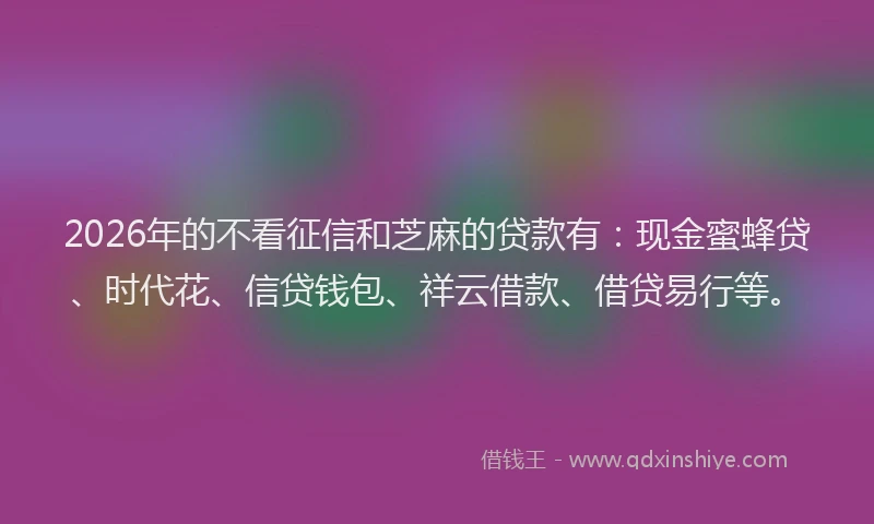 2026年的不看征信和芝麻的贷款有：现金蜜蜂贷、时代花、信贷钱包、祥云借款、借贷易行等。