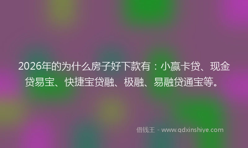 2026年的为什么房子好下款有：小赢卡贷、现金贷易宝、快捷宝贷融、极融、易融贷通宝等。