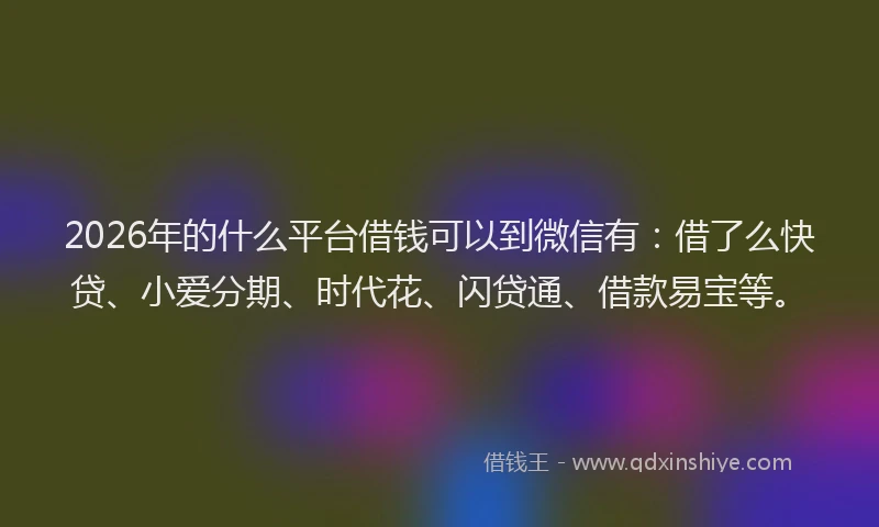 2026年的什么平台借钱可以到微信有：借了么快贷、小爱分期、时代花、闪贷通、借款易宝等。