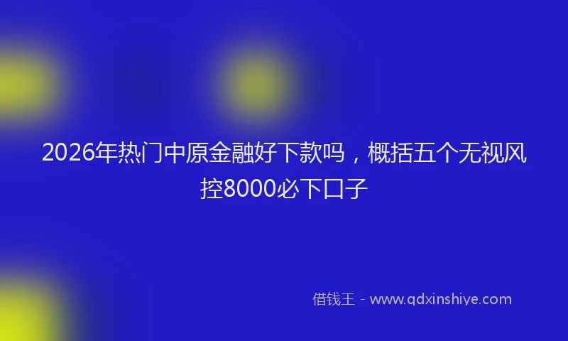 2026年热门中原金融好下款吗，概括五个无视风控8000必下口子