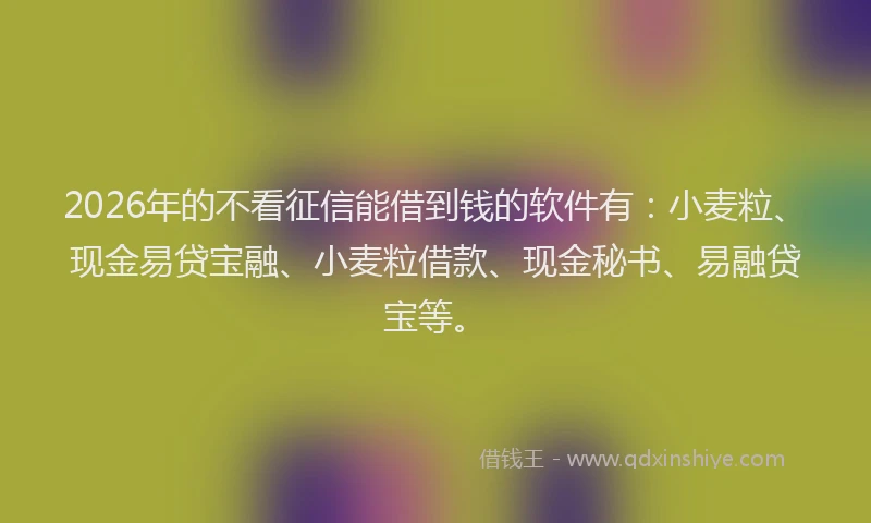 2026年的不看征信能借到钱的软件有：小麦粒、现金易贷宝融、小麦粒借款、现金秘书、易融贷宝等。